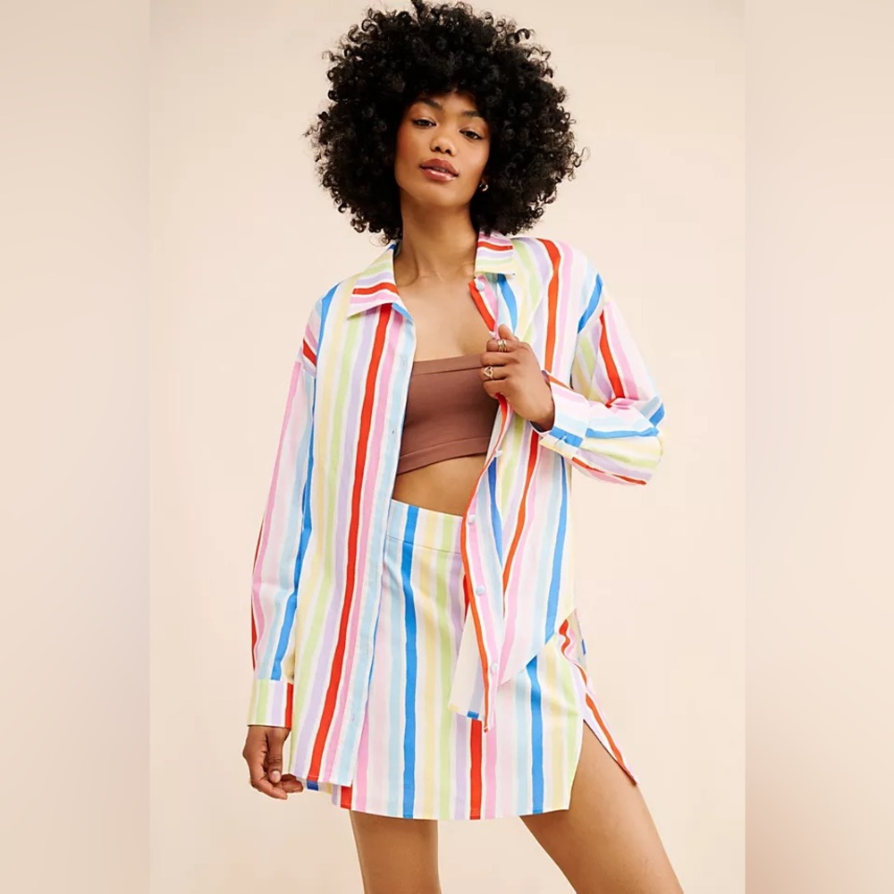 Olivia Rubin Free People Arin Colorful Striped Buttondown Shirt NWT— Size 2